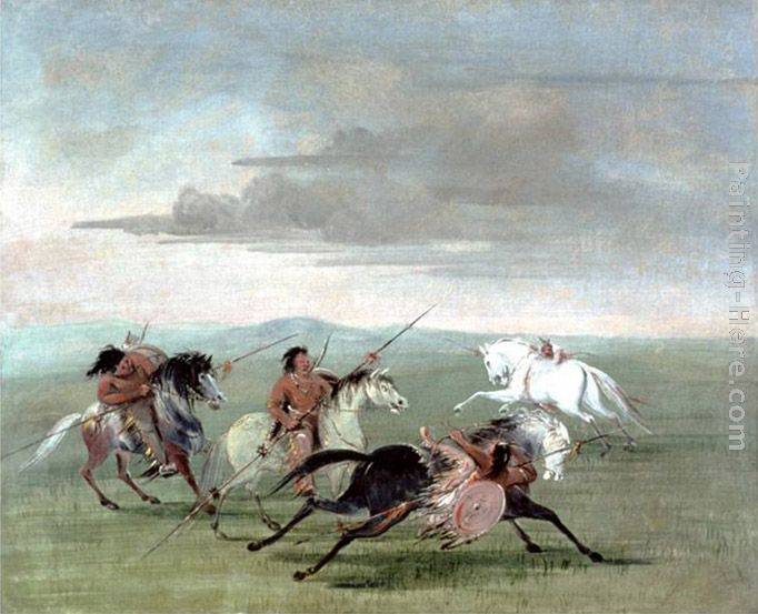 Comanche Feats of Martial Horsemanship painting - George Catlin Comanche Feats of Martial Horsemanship art painting